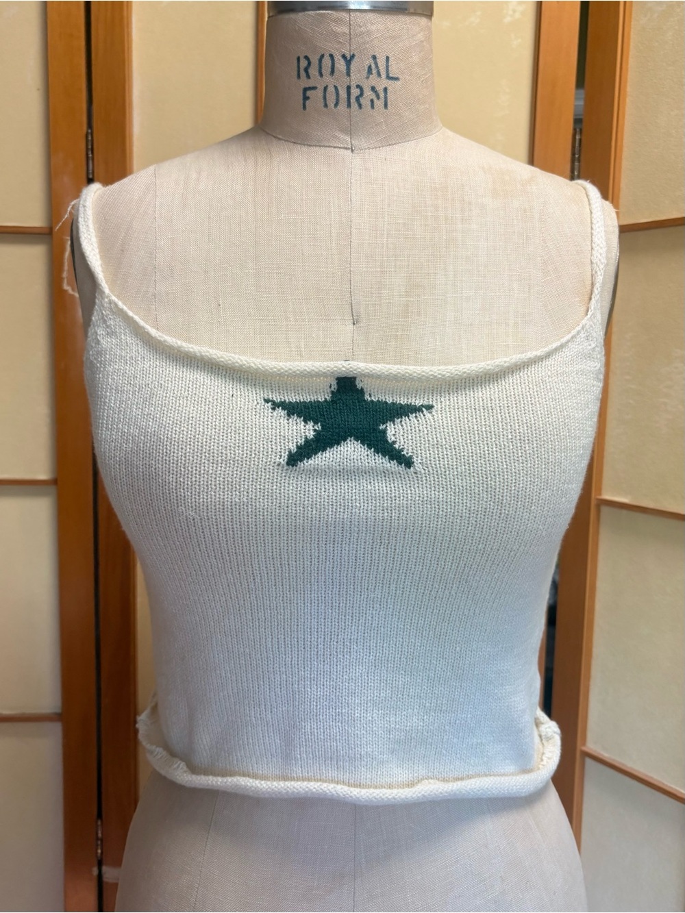 Y2K Coquette Cami Top Cream Knit Star Crop Top Spaghetti Strap Fairycore
